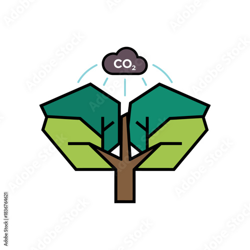 Tree absorbing co2 from the atmosphere illustrating carbon capture in nature perfect for sustainable solutions and environmental conservation.
