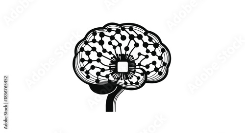 Abstract digital brain illustration with interconnected nodes and a central chip, symbolizing artificial intelligence and technology.