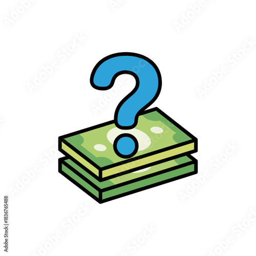 uncertain investment showing two stacks of cash with a question mark symbolizing financial risk and decision-making for wealth management strategies.