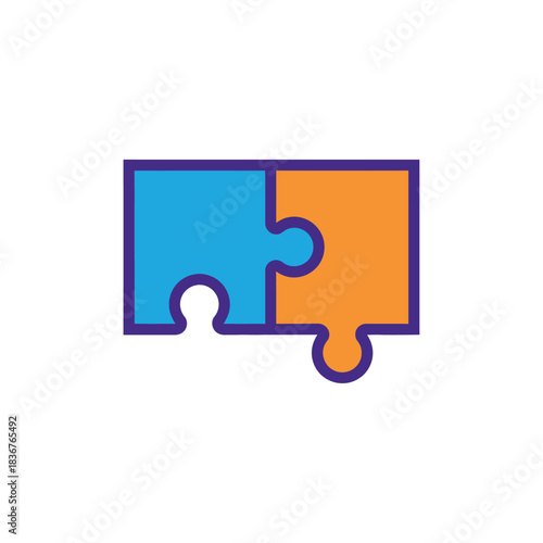 Two jigsaw pieces connected symbolizing teamwork and collaboration for problem-solving in a business context ideal for illustrating strategic partnerships.