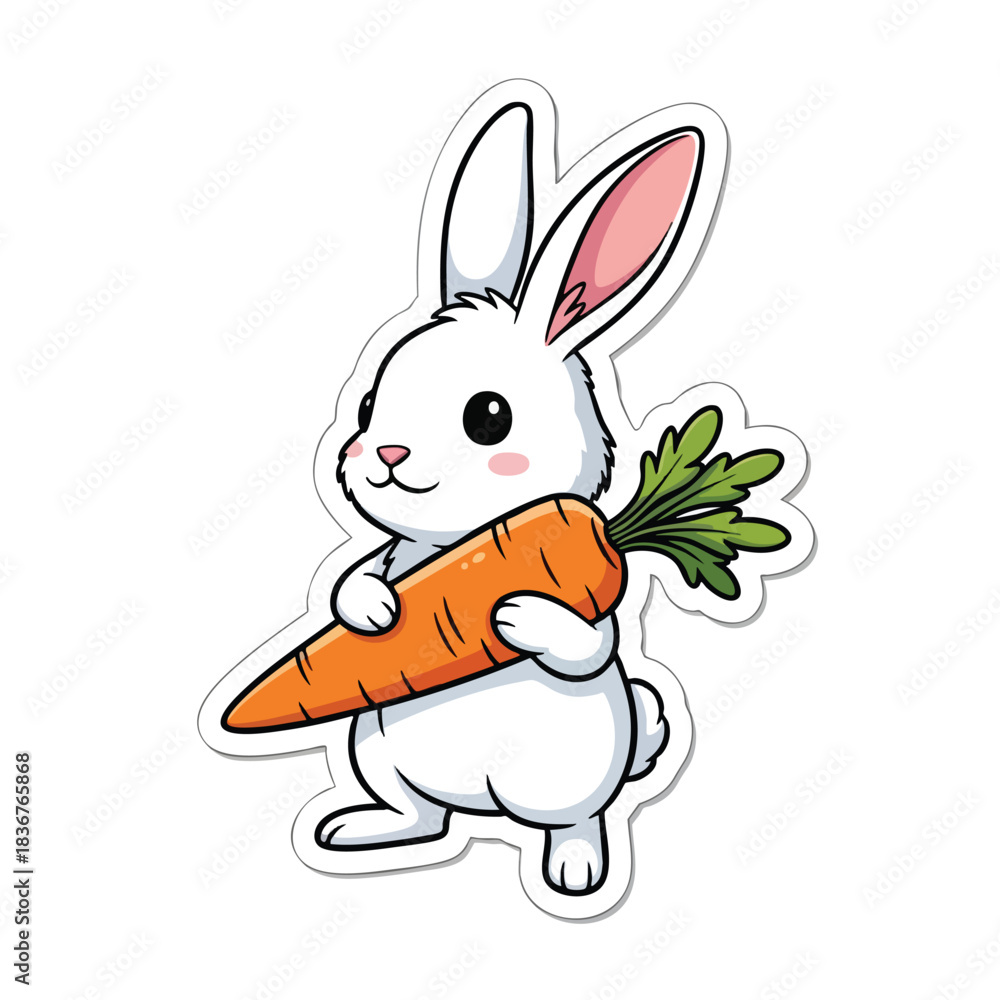 Fototapeta premium Adorable Cartoon Rabbit with Carrot