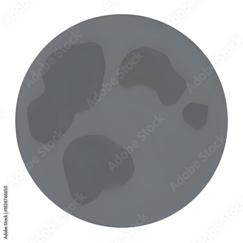 Celestial body depicting a large, dark gray sphere with irregular patches of lighter gray, resembling the moon or a planet