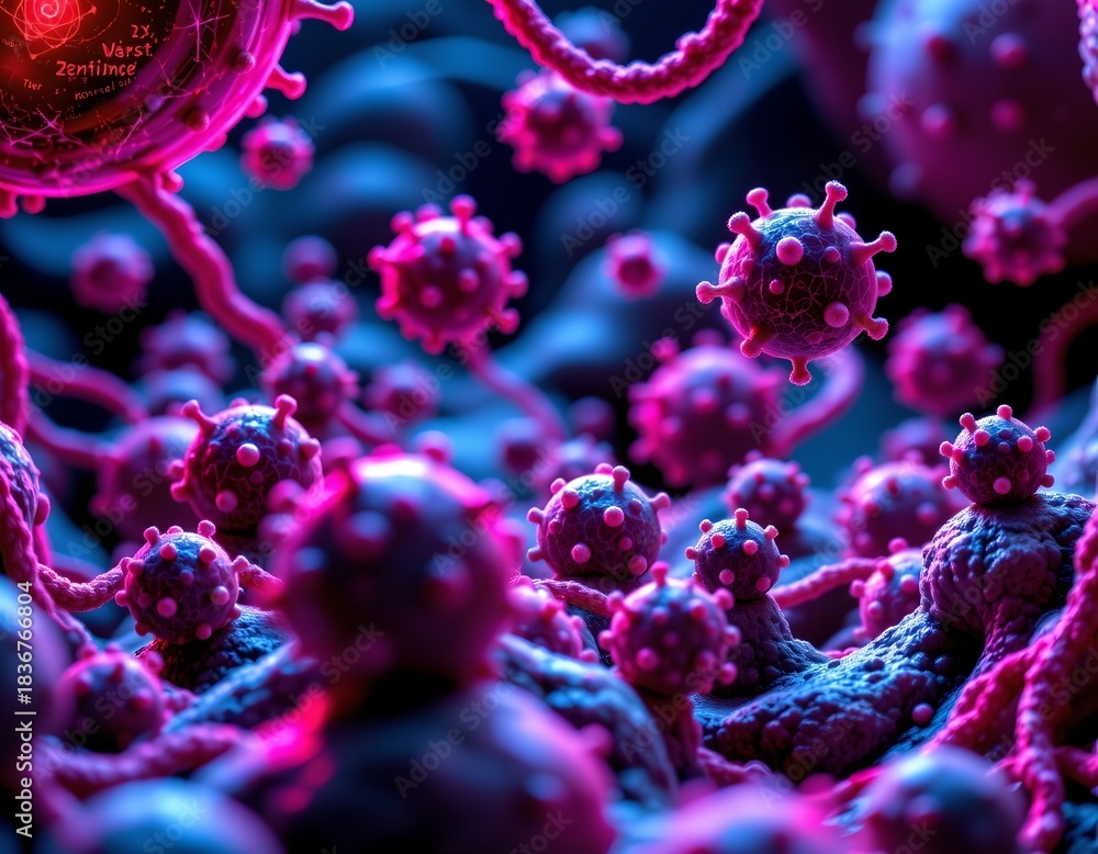 Obraz premium Neon Bioscapes Microscopic Cellular Structures Futuristic Lighting