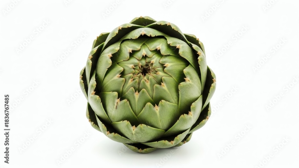 Fototapeta premium Whole Globe Artichoke on White Background, Sharp Focus, Studio Lighting