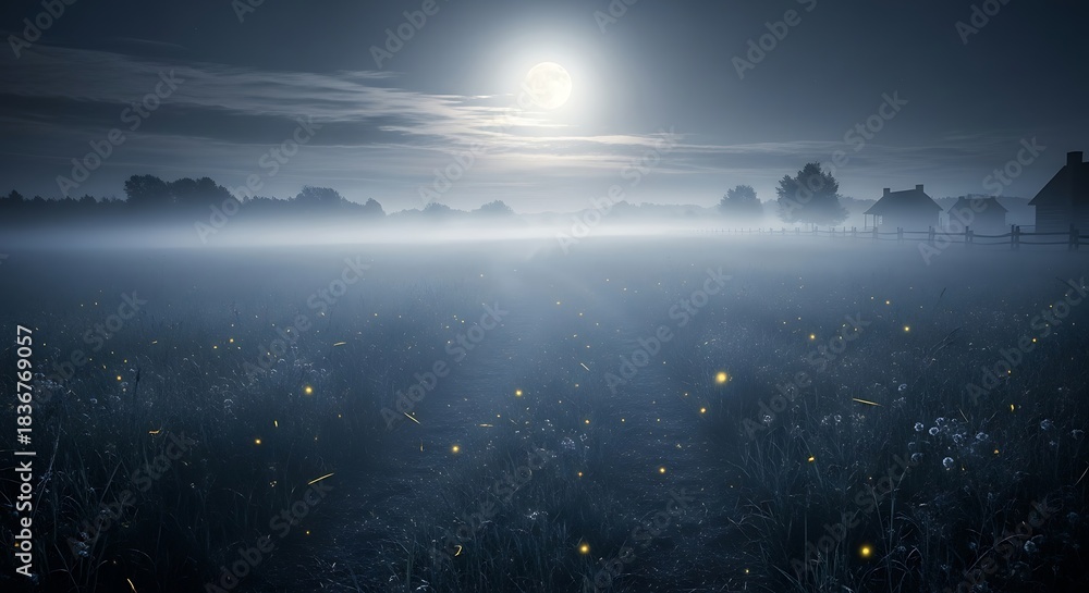 Naklejka premium Mystical Nightscape - A Serene Landscape Under the Moonlight.