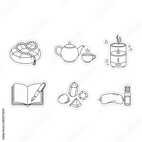 wellness essentials showcasing crystals diffuser journal and teapot a mindful space promoting self-care and healthy lifestyle choices perfect for zen living blogs