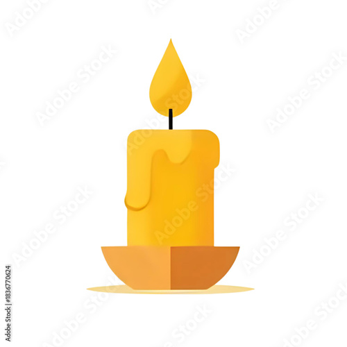 A single lit candle with melting wax in a golden holder, symbolizing warmth, light, and comfort