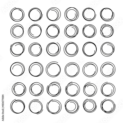 Black and white circles arranged in a grid pattern, vector illustration