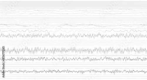 Abstract black and white line graph with multiple horizontal lines and varying amplitude patterns