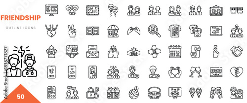 Vector icons representing friendship, connection, and shared experiences in a modern style.