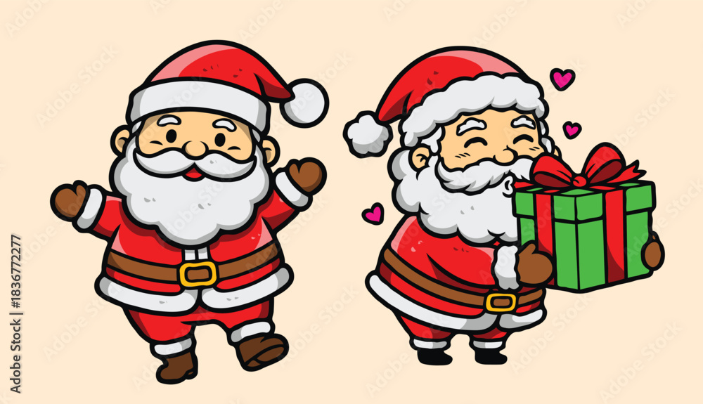 Obraz premium Cute Chibi Santa Claus Cartoon Vector for Christmas and Holiday Design