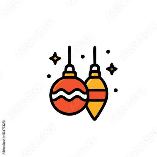 Two sparkling ornaments, a round ball and a diamond shape ideal for holiday designs, festive decorations, christmas themes, elegant jewelry concepts.