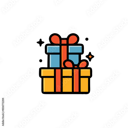Stacked colorful gift boxes with an orange bow design, perfect for birthday, holiday, celebration, and giftgiving concepts in design projects.