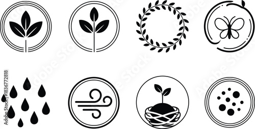 Collection of Nature and Environmental Icons in Black and White