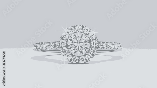 Sparkling diamond engagement ring halo setting pave band round cut wedding jewelry bridal fashion accessory