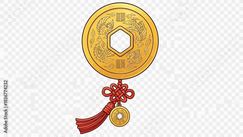 Chinese feng shui coin for wealth and prosperity good luck charm for new year celebration design vector art