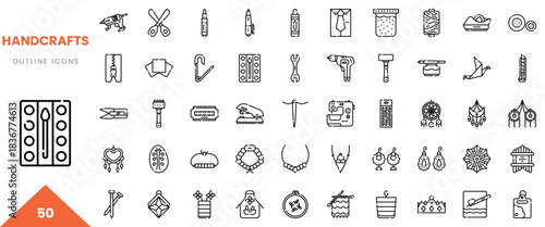 Variety of handcraft icons including tools and materials for creative projects.