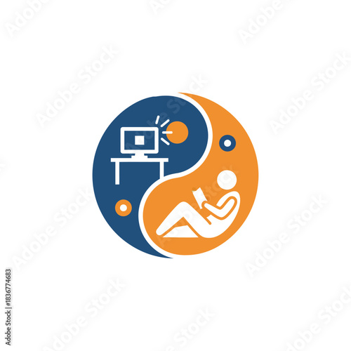 work life balance concept digital connection with person reading book for relaxation in ying yang idea for mental health and wellbeing