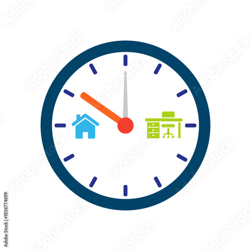 work-life balance clock showing time allocation between home and office illustrating time management ideal for work-life integration concepts