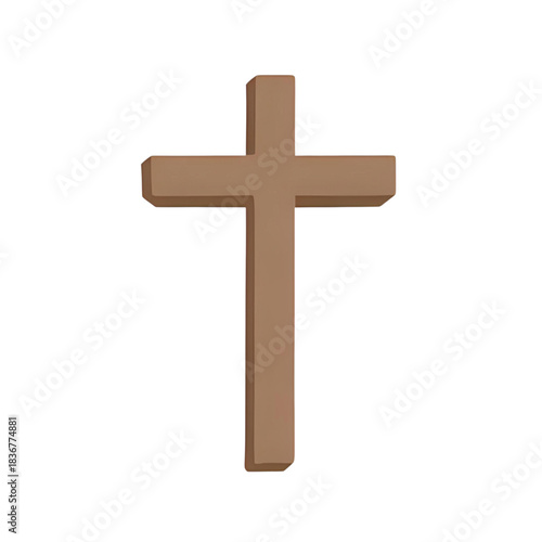 3D brown Christian cross, a powerful symbol of faith, hope, and spiritual devotion. Isolated graphic representing divine grace and religious belief, ideal for inspiring designs