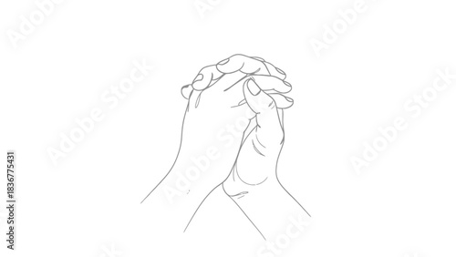 Elegant minimalist line drawing of hands clasped in prayer conveying hope, faith, and connection offering solace and spiritual reflection on challenges ahead