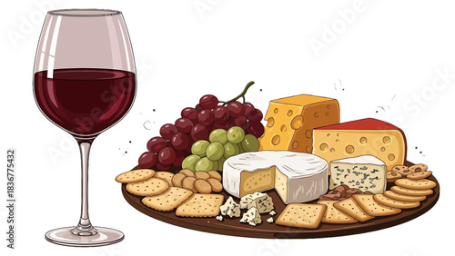 Elegant wine and cheese board invites relaxation, perfect for celebrations or sophisticated gatherings with friends, evoking a sense of luxury and leisure