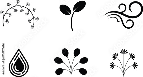 Collection of Six Black and White Nature and Abstract Icons