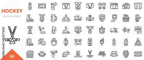 Variety of hockey themed outline icons showcasing equipment, awards, and gameplay elements.