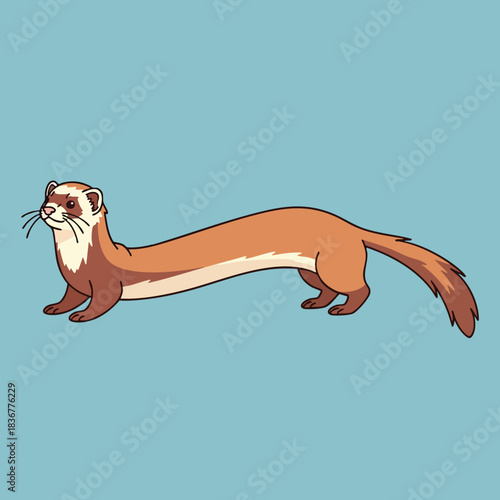 Sleek cartoon weasel on blue background