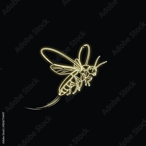 Golden Bee Silhouette Flying on Black Background