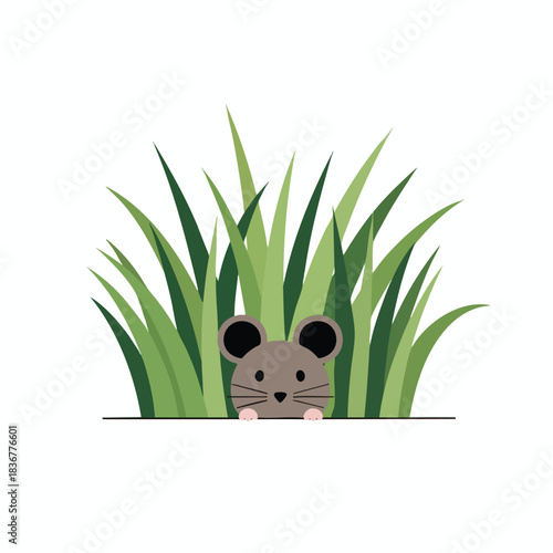 Mouse hiding in grass