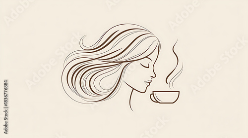 Modern minimalist woman coffee logo presented with elegant clean lines and artistic simplicity