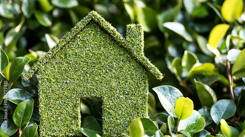 Sustainable home idea featuring a leafy green emblem symbolizing ecological living concepts