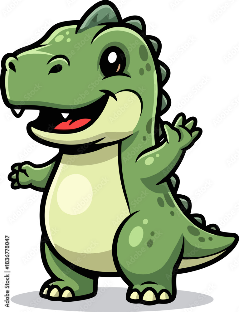 Fototapeta premium sweet green dino cartoon invites you into a world of wonder