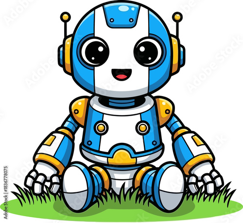 cheerful ai buddy sits, radiating warmth and technological delight