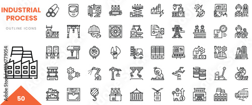 Collection of industrial process icons showcasing various machinery and equipment.