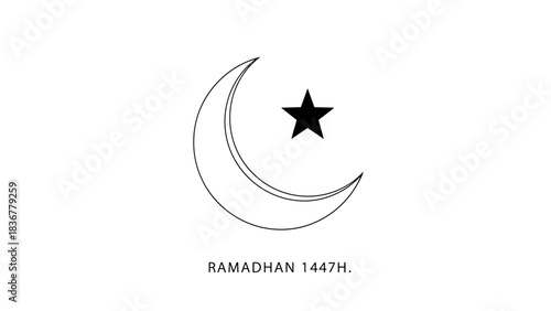 A light grey crescent moon and a five-pointed star symbol on a plain white background, representing Islamic iconography.