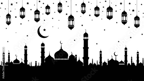 A light grey crescent moon and a five-pointed star symbol on a plain white background, representing Islamic iconography.