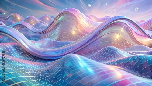 Dreamlike Iridescent Digital Landscape With Flowing Pastel Curves and Ethereal Atmosphere