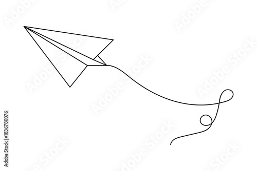 Abstract paper plane continuous one line art logo design minimal concept on white background
