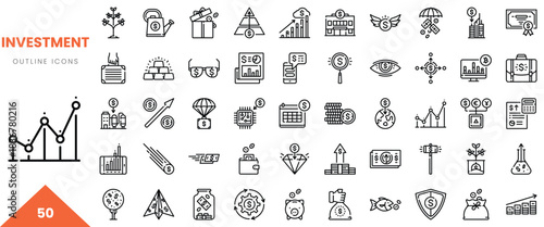 Collection of investment icons showcasing finance, growth, and analysis concepts.