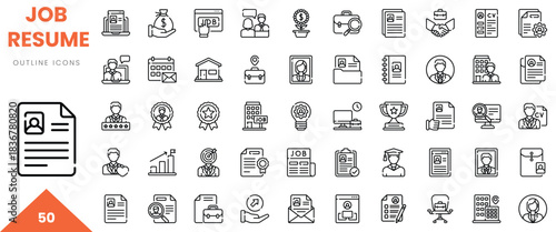 Illustration of job resume outline icons, showcasing various professional elements and symbols.