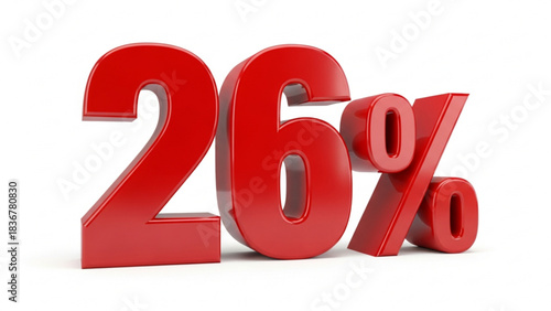 Red 3D 26 percent text on white background