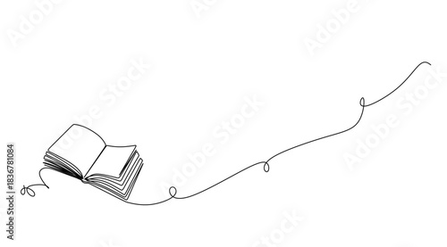 Continuously one line draws an open book with flying pages. educational equipment illustration back to school theme for website landing page. book banner single line drawing 