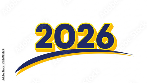 2026 Year Number in Dynamic Blue and Yellow 3D Style Vector