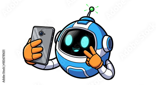 this charming futuristic bot enjoys social media, capturing lifes happy pixels