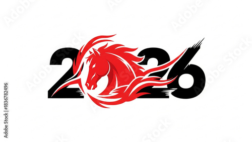 Dynamic Red Horse and Fire Logo for Year 2026 Emblem Design