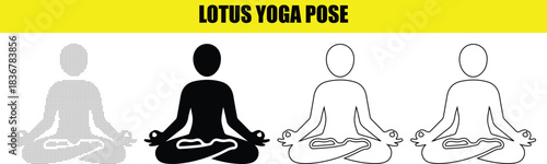 Lotus yoga pose icon vector illustration, meditation yoga pose sign. flat design style. black and white version and outline version