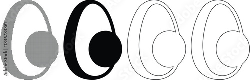 Headphones icon set collection with various styles including dotted, solid black, solid white, and outline on a checkered pattern