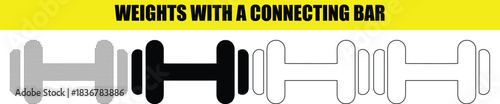Weights with connecting bar icon vector illustration, barbell sign. flat design style. black and white version and outline version